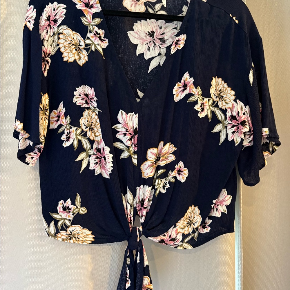 Elegant Floral Tie-Front Blouse